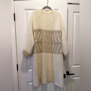 Anthropology White & Brown Fuzzy Cardigan